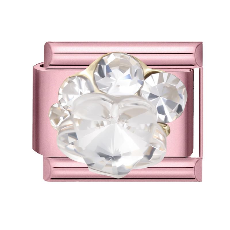 Y2K Pink Glitter Zircon Heart Flowers Rabbit Crystal Italian Charm Fit 9MM Stainless Steel Bracelet Women Men DIY Jewelry Gift