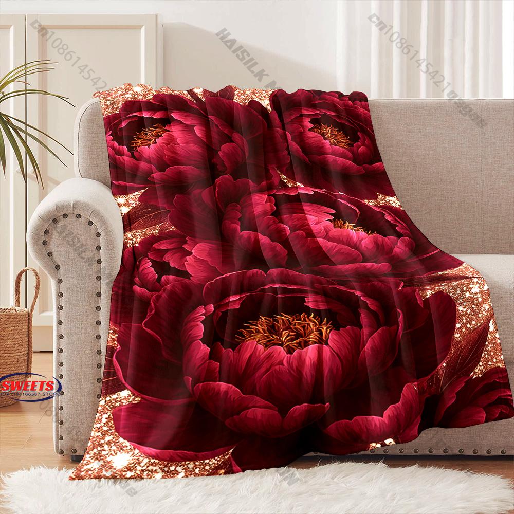 The Gilded Florals Print Blanket for Home Office Leisure Nap Travel Blanket Sofa Bedding Cover Blankets Gift for Friends Family