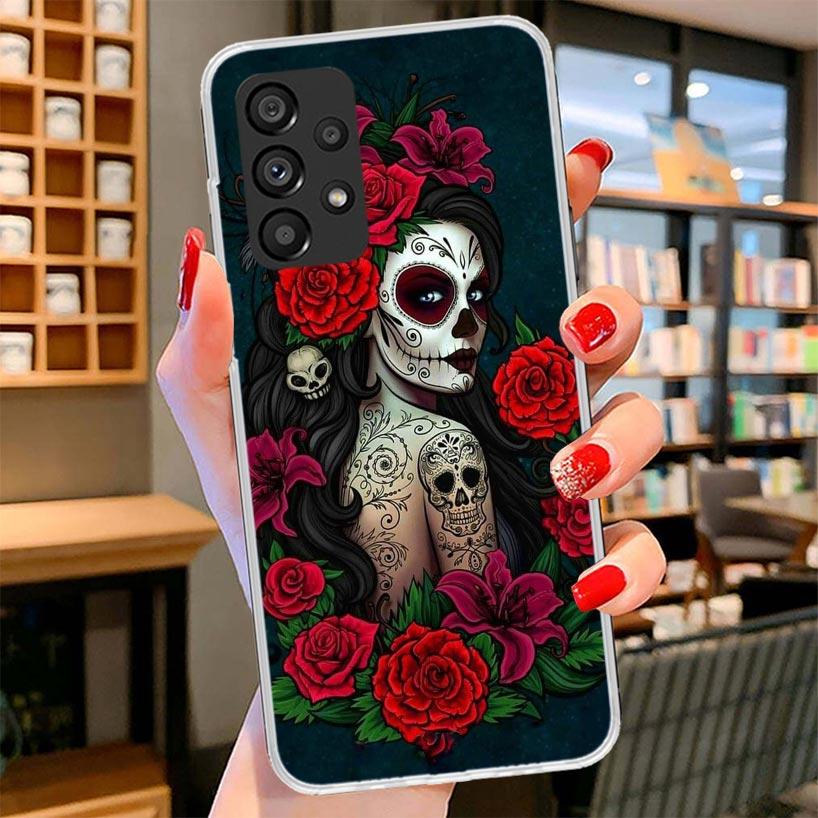 Catrina Beautiful Rose Girl Skull Phone Case For Samsung Galaxy A17 A37 A57 A16 A26 A36 A56 A15 A25 A35 A55 A14 A24 A34 A54 A13