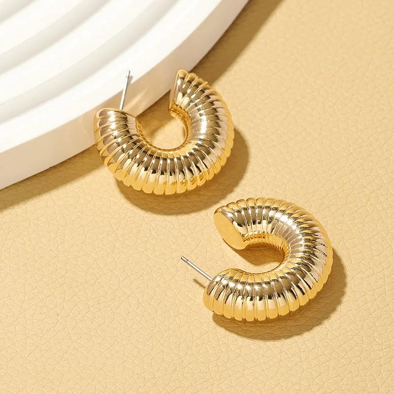 Trendy Circle Twists Earring for Women Simple Temperament Hyperbole Gold Ear Daily Wear Jewelry Party Earrings for Women