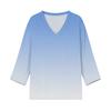 Damen Casual V-Ausschnitt Bluse mit Farbverlauf Blumenprint, geteiltem Saum und 3/4-Ärmeln