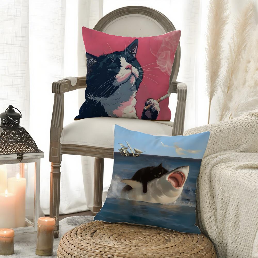 Popular Internet Cute Banana Cat Pillow Case Pattern Printed Pillowcase for Living Room Sofa Cushion Cover & Bedroom Decor