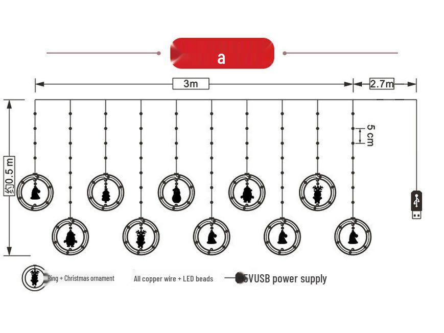 USB Remote-Controlled Copper Wire Curtain Lights with Christmas Stars & Snowflakes, Leather Line, for Holiday Decor