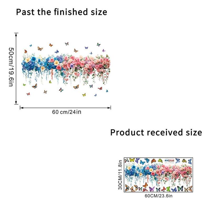Dwustronna kolorowa naklejka ścienna z motylem i kwiatami, elektrostatyczna pasta do szyb okiennych, widoczna dekoracyjna naklejka ścienna