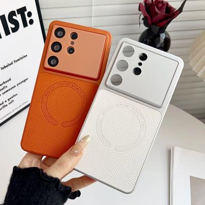 Custodia Originale in Pelle con Finestra Grande Magnetica per Telefono per Samsung Galaxy S26 S25 S24 Ultra Plus FE Per Magsafe Copertura Opaca Smerigliata