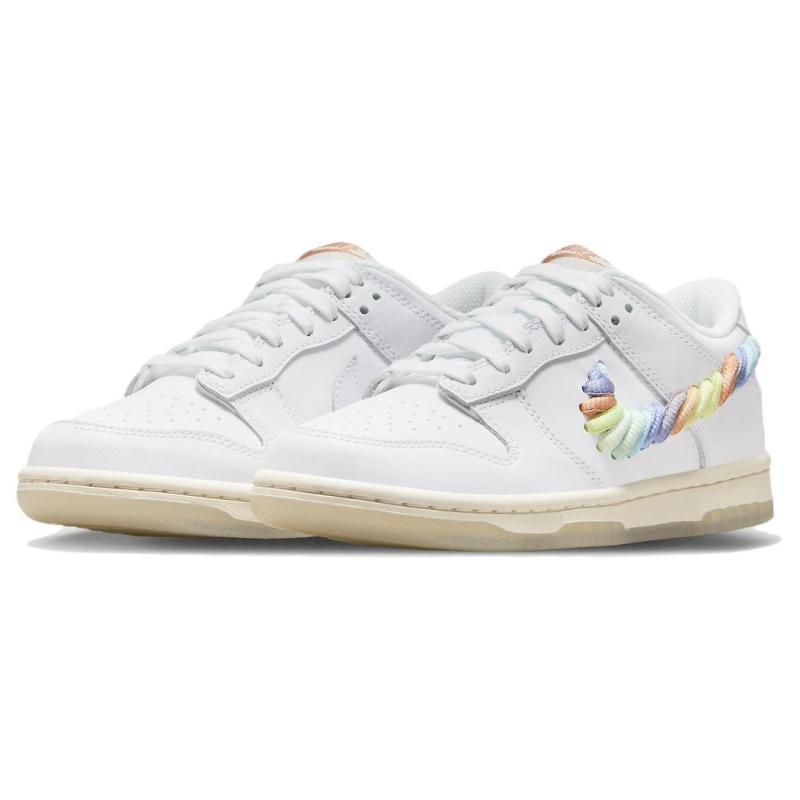 Nike Dunk Low SE Rainbow Lace Swoosh White GS Sneakers FN4861-100