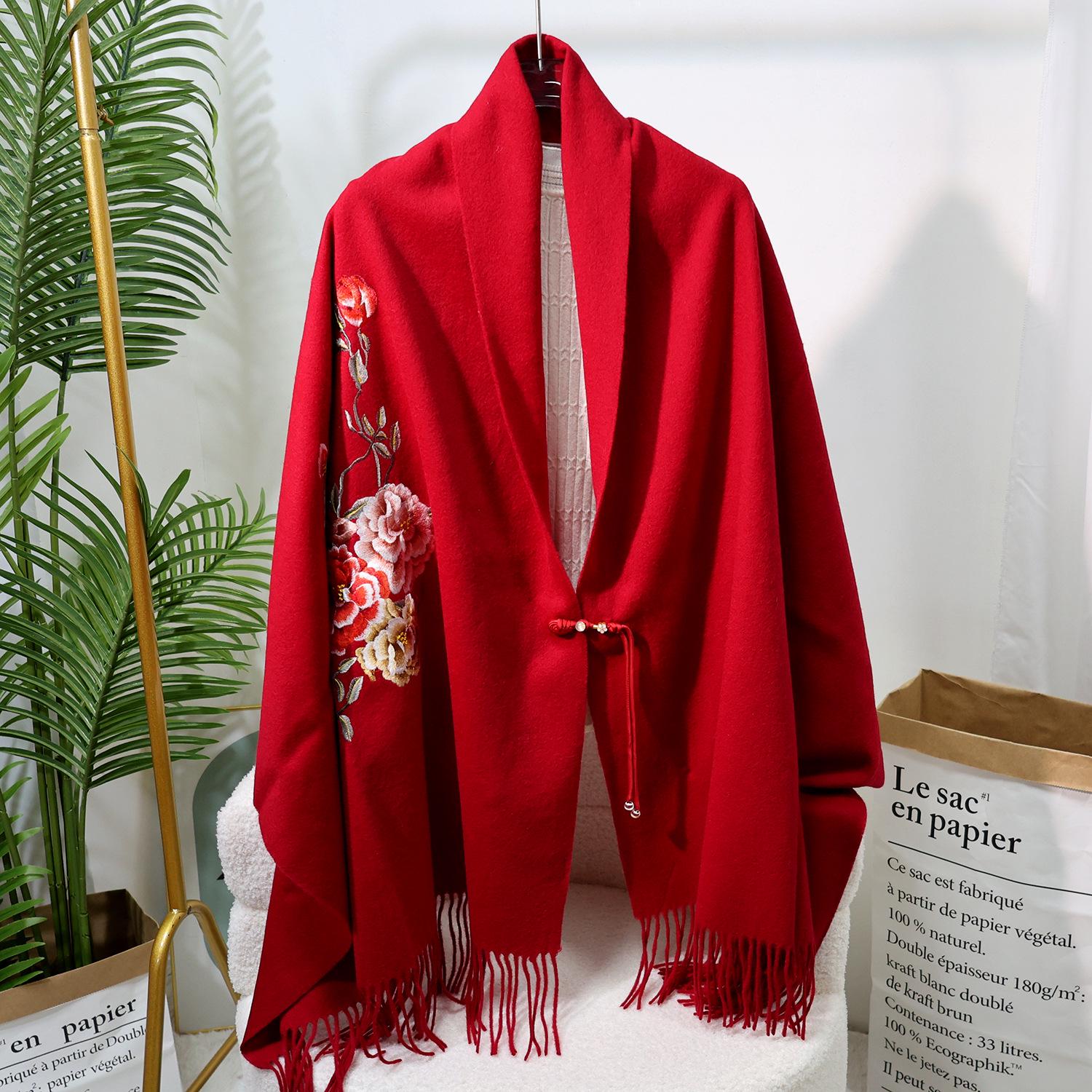 

Вышитый шерстяной шарф в китайском стиле – Элегантная женская зимняя шаль, Двусторонний, Теплый модный аксессуар Above 175cm