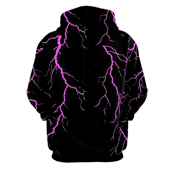 Men 3D Lightning Print Hoodie Casual Sports Knit Sweatshirt With Drawstring Pockets for Spring Autumn Winter