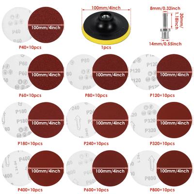100PCS 4inch 100mm Angle Grinder Sanding Discs Hook and Loop Backing Pad 40-800 Grits Drill Sanding Angle Grinder Attachments