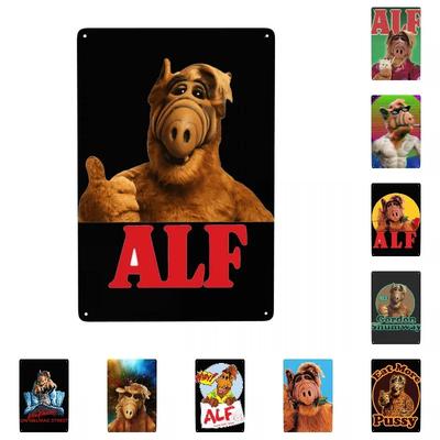 Mimozemská forma života ALF Meme Kovový znak Retro Sci-Fi TV Plechové dekorativní značky Pub Kavárna Zahrada Pánská jeskyně Bar Nástěnné umění Dekor