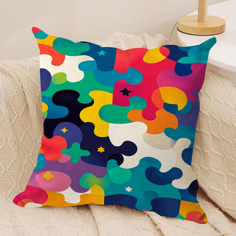 Fun Puzzle Patterns Cushion Cover Soft Plush Fabric DoubleSided Printed Cushion Covers for All Seasons Modern Home Decor