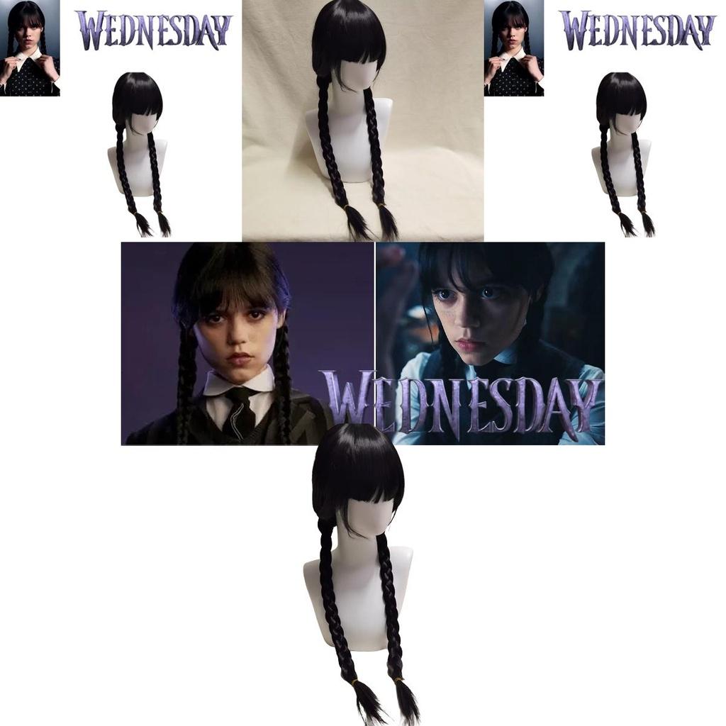 Wednesday Addams Cosplay Wig Braided Hair For Halloween Xmas Fancy Party