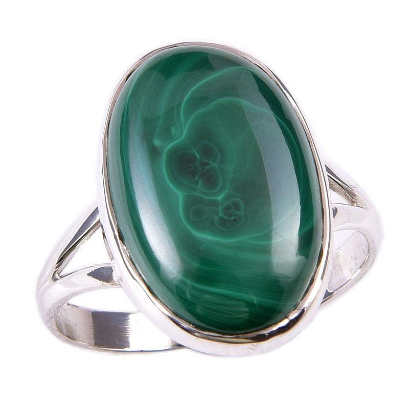 Natural Malachite Gemstone 925 Solid Sterling Silver Jewelry Ring Size 9 K5n82