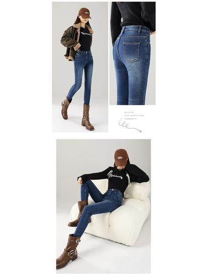 Plus Size Fleece-Lined High Waist Skinny Jeans for Women, Slim Fit Autumn Winter Pants