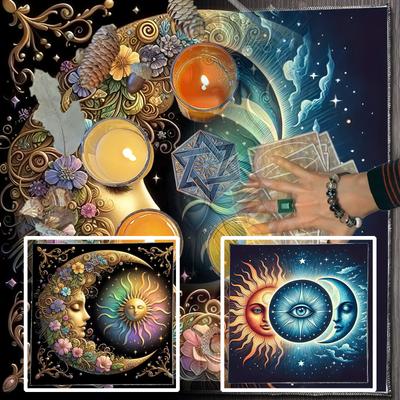Blumenmondsonne Tarots Tischdecke Divinationen Kartentischdecke Wandteppich Astrologie Hexerei Decktuch Dekoration