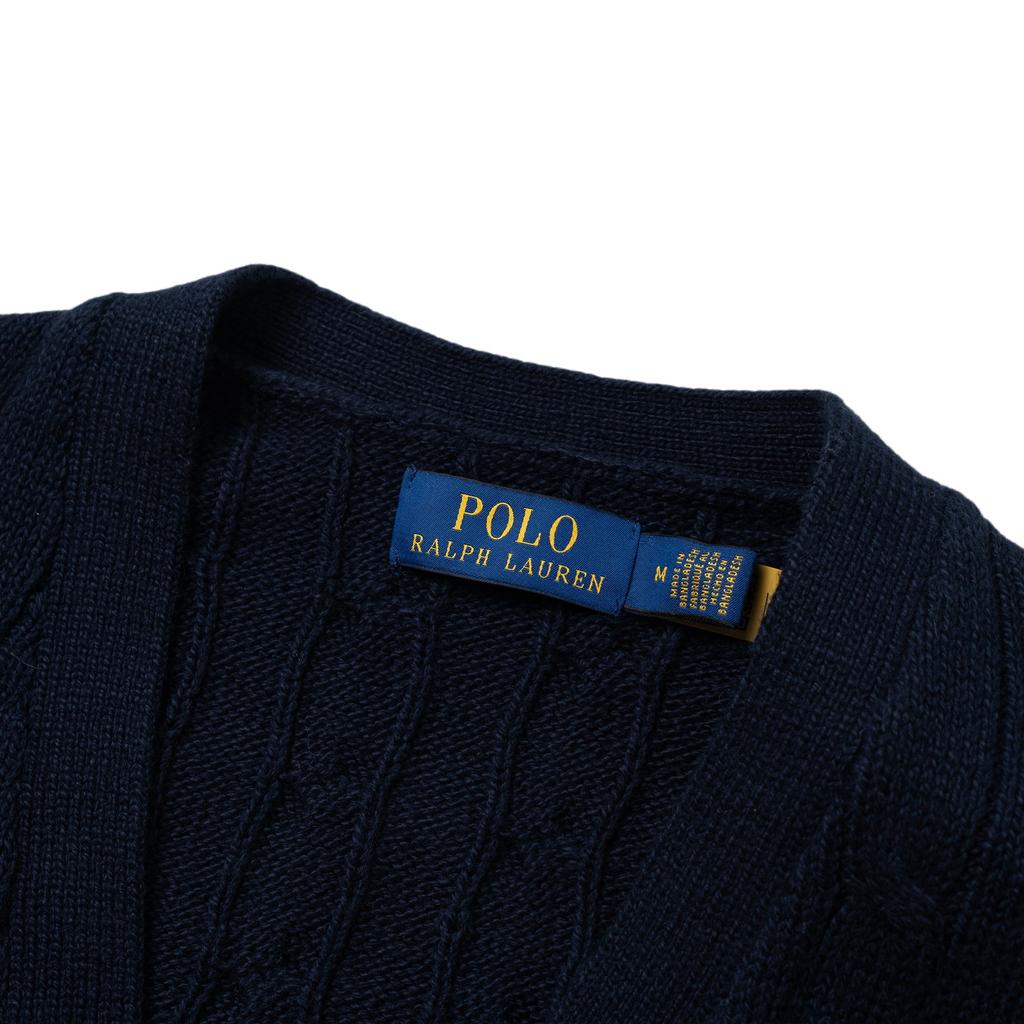 Polo Ralph Lauren Solid Color Small Pony Logo Embroidered Twisted V-Neck Long Sleeve Cardigan Sweater Men sweater Navy-Blue MNPOSWE16821756-400