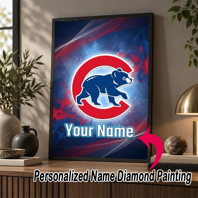 Custom Name Chicago Cubs 5D Diamond Painting Personalized Full Drill Diamond Art Kit Gift