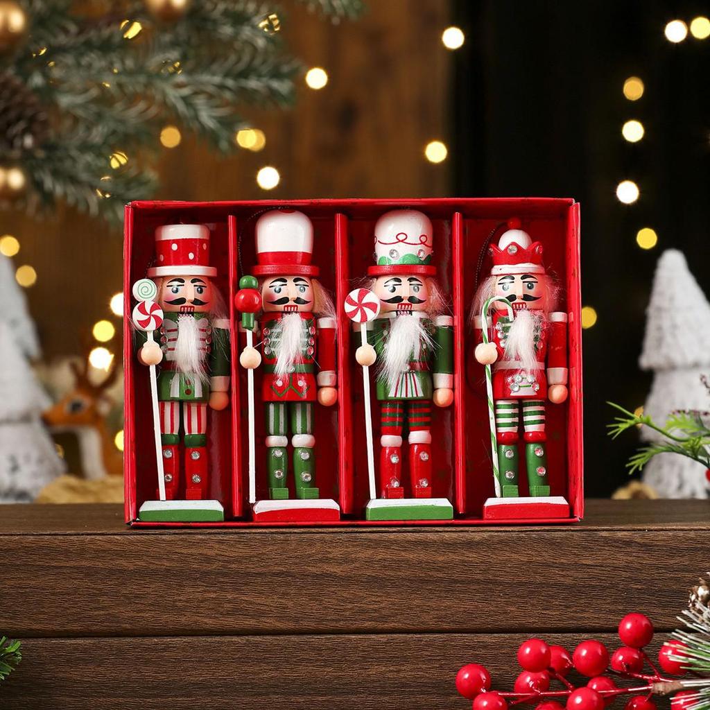 Cross-border Nutcracker Christmas Ornament - Wooden Small Gift for Window or Desktop Decorations