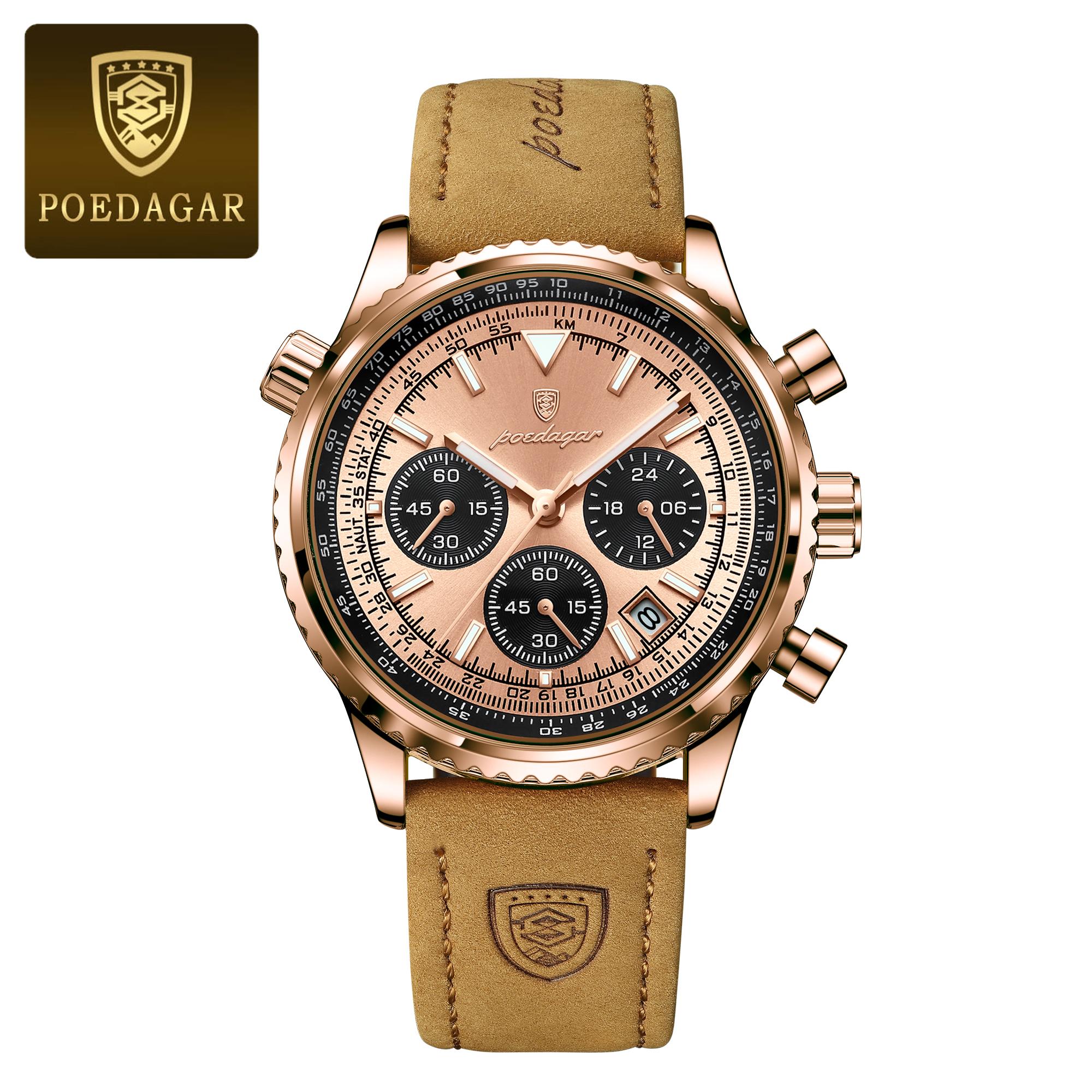 Luxury  Leather  Watch for Men Waterproof Luminous Quartz Watch Chronograph Men s Watches 960