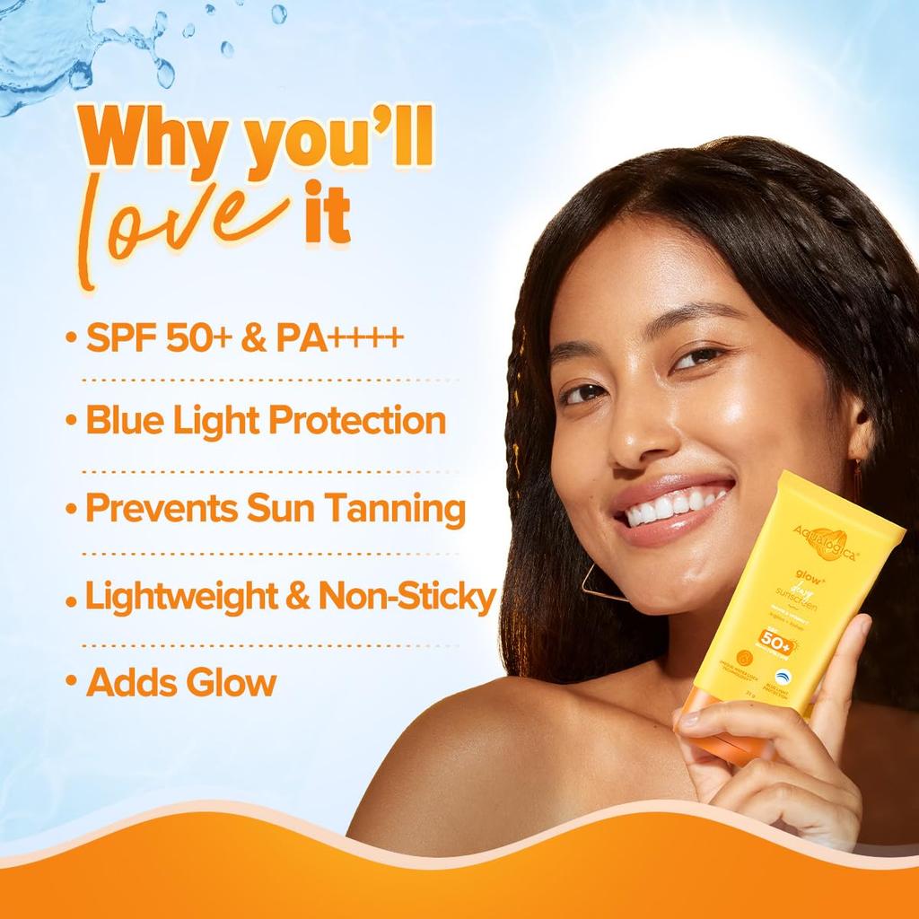 Aqualogica Glow+ Dewy Sunscreen Gel SPF 50 PA++++ Hydrating Lightweight UV Blue Light Protection 30 g For All Skin