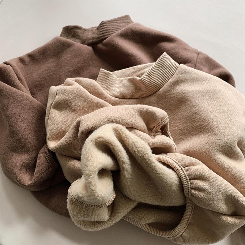 Winter Kids Baby Plus Velvet Thick Sweatshirt Warm Children Long Sleeve Casual Sweatshirts Solid Boys Girls Loose Pullover