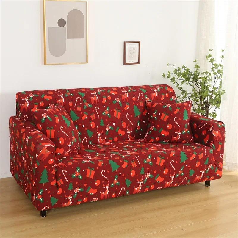 Christmas Sofa Cover for Living Room Elastic Spandex L Shape Sectional Couch Slipcovers Home Decor Xmas Santa Clause Sofa Covers