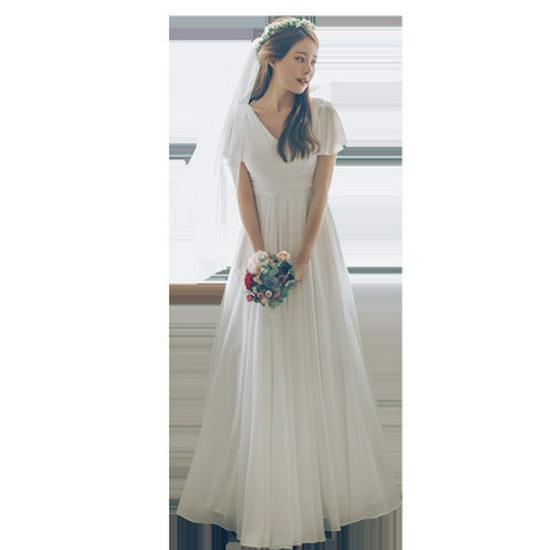 

Plus Size Chiffon Light Wedding Dress with Short Sleeves - Perfect for Outdoor Weddings, Travel Photography, Banquets, and Evening Events with Veil Large білий