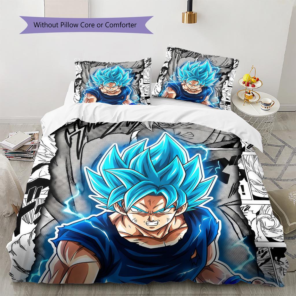Son Goku Muster Bettwäsche Bettdecke Set Heimdekoration Geschenk (1 Bettbezug + 2 Kissenbezüge (ohne Füllung)).xwn