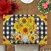 4 Stück Sonnenblumen-Leinen-Platzsets Kariert Sommerlich Floral Waschbare Platzsets Tischsets Küche Esstisch Heimdekoration
