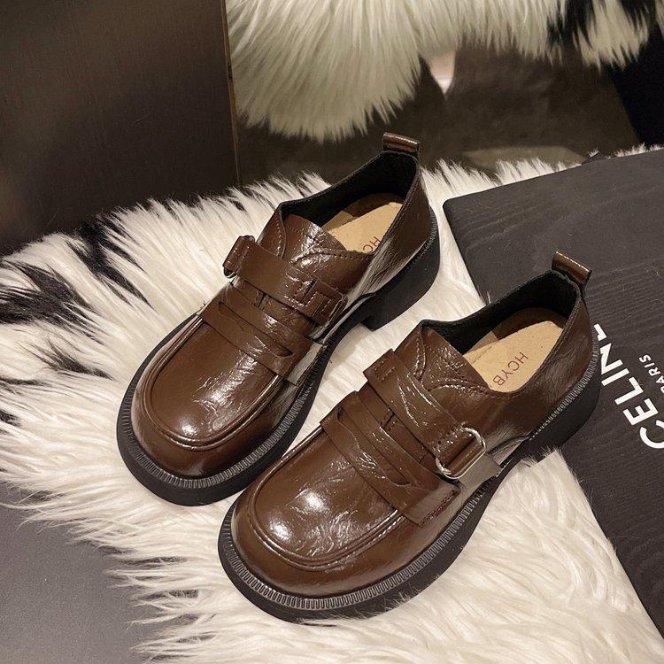 

Черные французские туфли на толстом каблуке и платформе из кожи женские новинка 2025 года осень-зима универсальные ретро туфли Мэри Джейн, увеличивающие рост 40 темно-коричневого