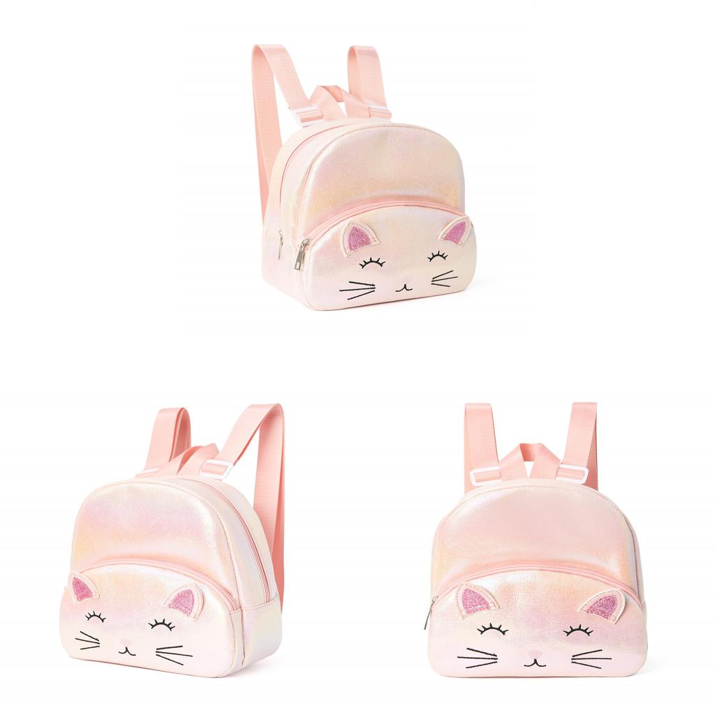 Kids Girl Cat Embroidery Double Pocket Backpack With Lightweight Polyester For School And Daily Use