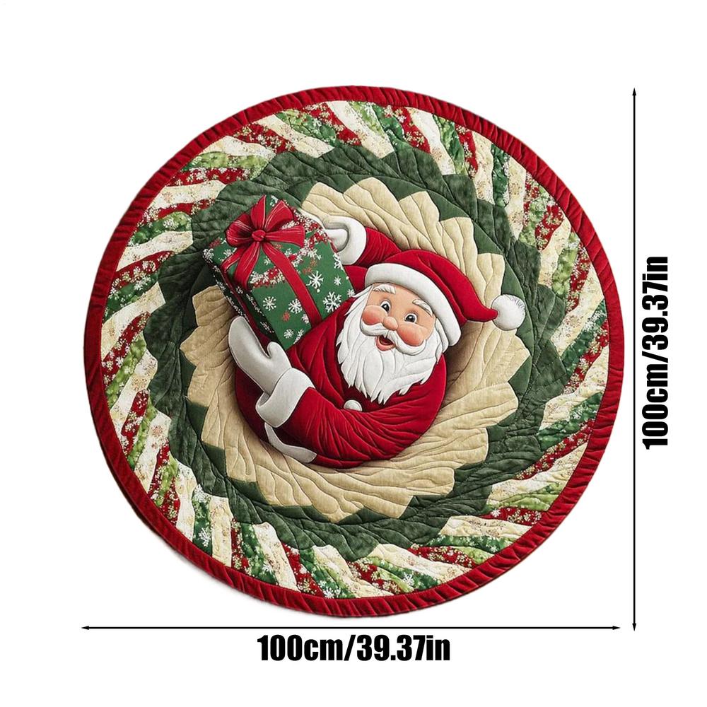 Tapis de Noël 3D 39 pouces Rond Père Noël Lavable Tapis de Porte Illusion d'Optique Tapis de Zone pour Intérieur Salle de Bain Entrée Maison
