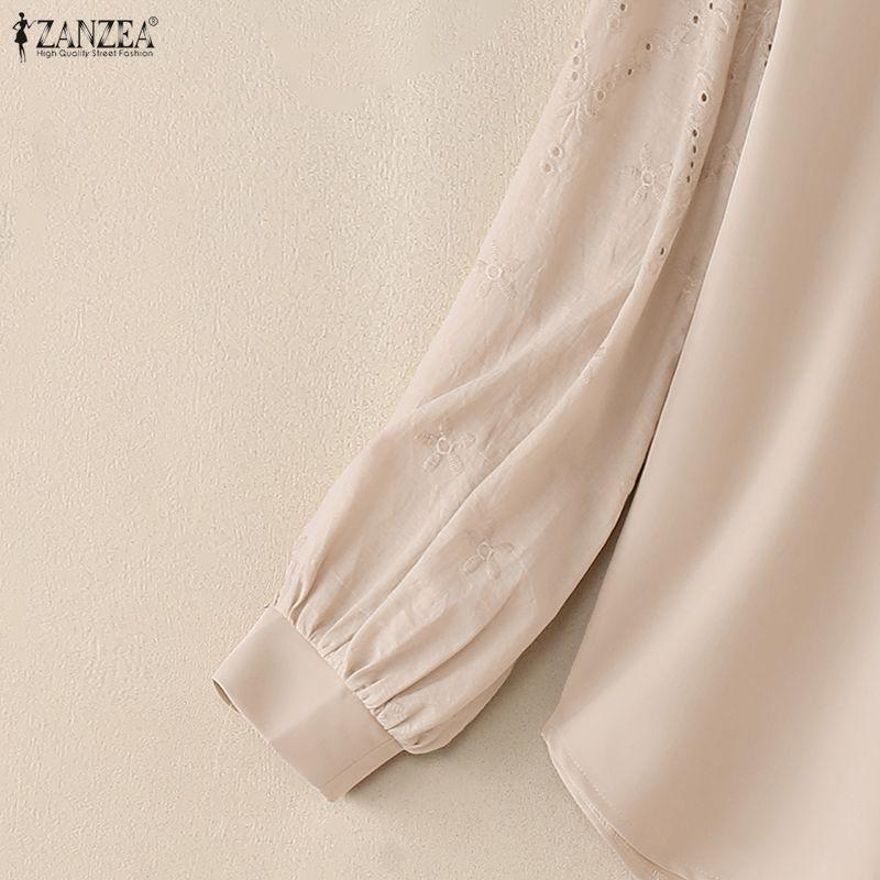 ZANZEA Női Alkalmi Kerek Nyakú Egyszínű Laza Hosszú Ujjú Blúz