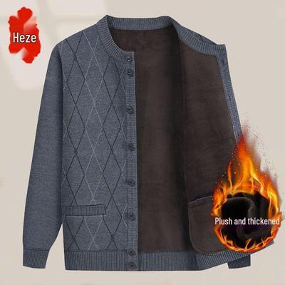 Gestrickte Strickjacke für Männer mittleren Alters und ältere Menschen: Warmer, dicker Samt-Pullovermantel für Herbst/Winter