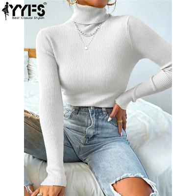Pulls à manches longues et col haut pour femmes, mode décontractée, automne hiver, couleur unie, imprimé