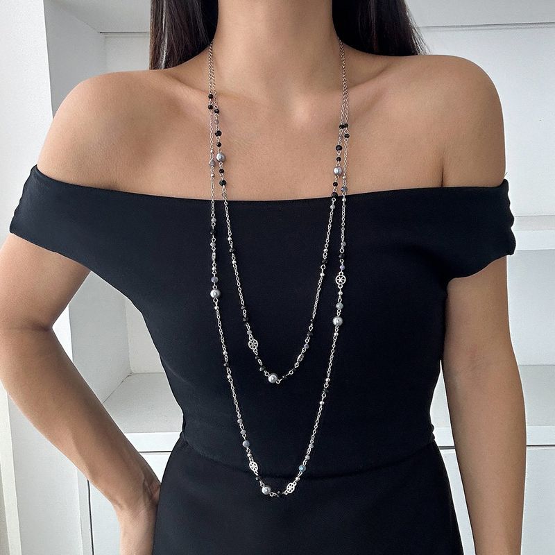 

European and American Cross-Border Jewelry Retro Ins Star Tassel Sweater Chain Women Temperament Imitation Pearl Twin Long Necklace White K 5475