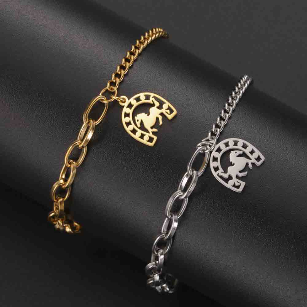My Shape Horseshoe Pendent Bracelets for Women Stainless Steel U-Shaped Horse Charms Chain Wrist Bangle Jewelry Horse Lovers