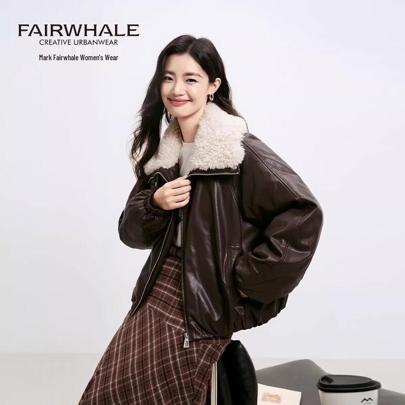 Mark Fairwhale Women's 2025 Winter Short PU Leather Down Jacket with Faux Fur Collar