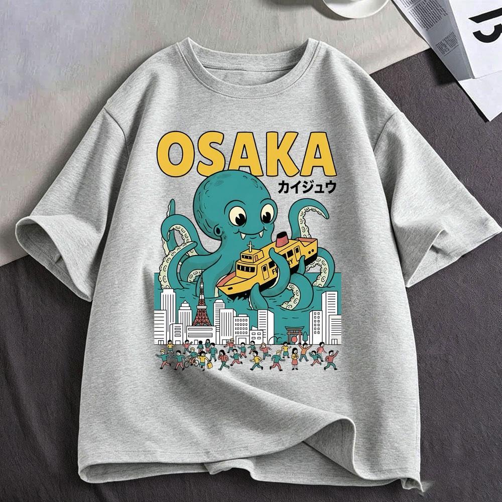 Osaka Dotonbori Drunken Octopus Funny Meme T Shirts Japanese Style Food Lover Tshirt Cotton Vintage Loose Short Sleeve Tshirts