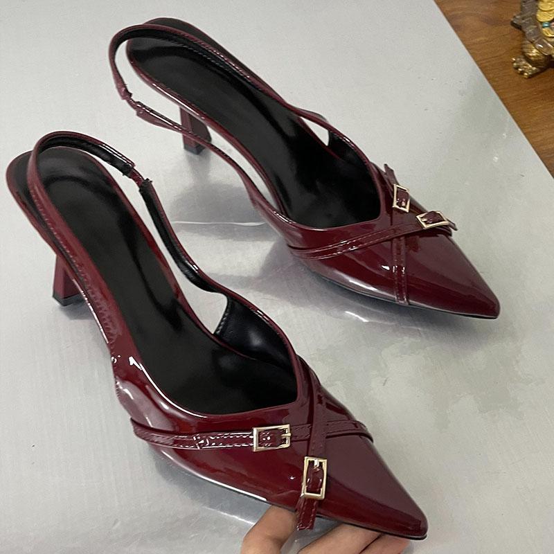 Mode Schuhe Weinrote Pumps Damen High Heels Pantoletten Schuhe Damen Slingbacks Mode Spitzschuhe Damen Dünne Absätze Schuhe Große Größe