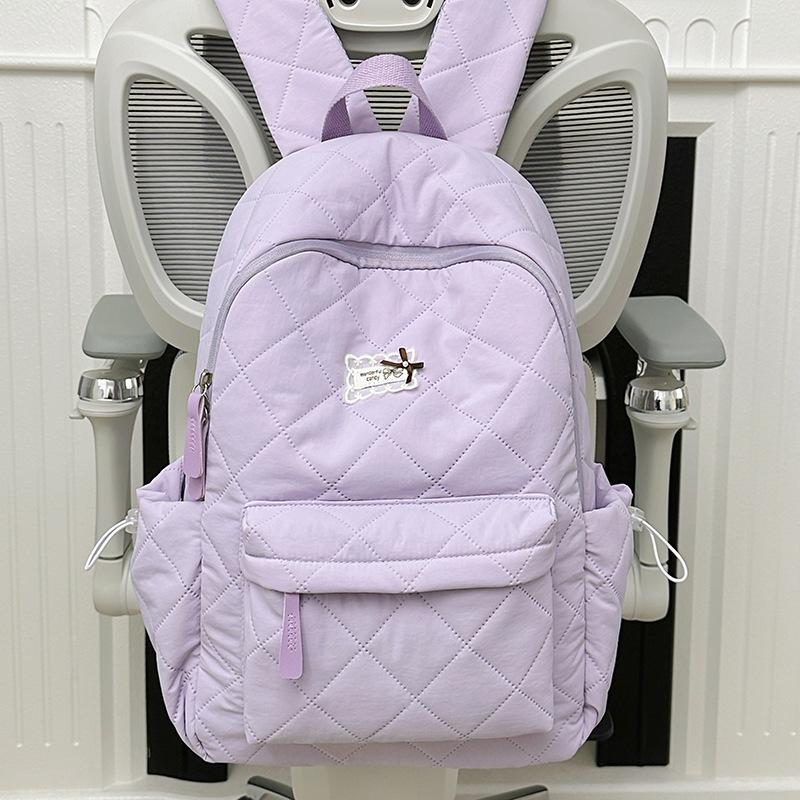 Schoolbag Large Capacity Rhombus Backpack Fashion Japanese Solid Color Casual Fashion Commuter Backpack Girl Student School Bag