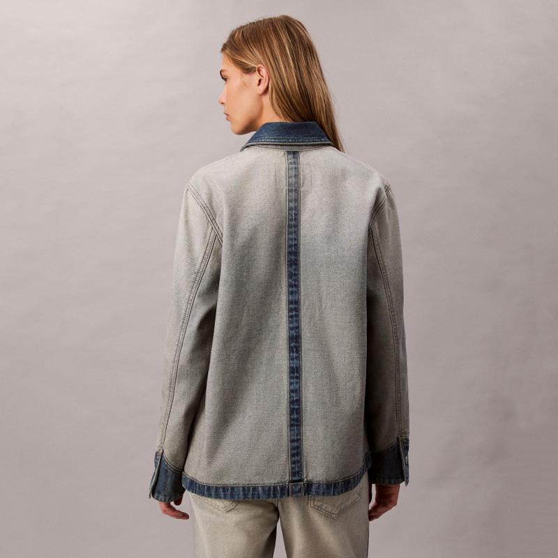 Calvin Klein Vintage Workwear Pocket Color Block Loose Fit Cotton Denim Jacket Women Jackets 47D753G