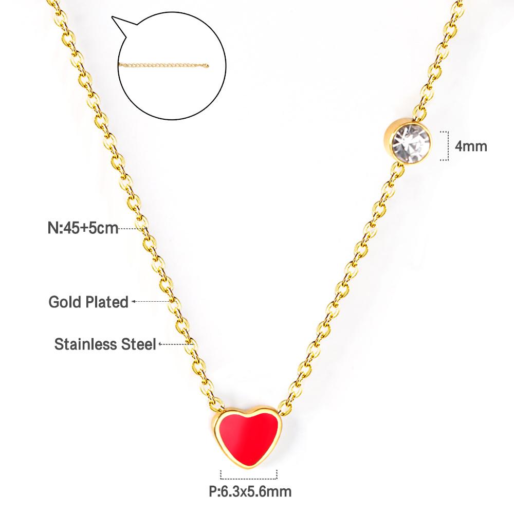 LUXUKISSKIDS Red Heart Pendant With Crystal Stainless Steel Chain Necklace For Girls Fashion Party Jewellry Accessories 2025 Hot