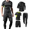 Herren-Sportbekleidungsset (Oben und unten), Laufbekleidung, Kompressionsbekleidung, Langarm & Kurzarm, Atmungsaktiv, Schweißableitend, Schnelltrocknend, Grün, 4-P