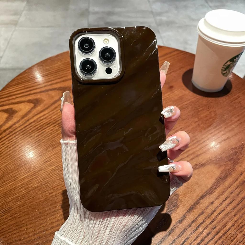 Luxury 3D Wavy Pattern Phone Case For iPhone 16 15 14 13 12 Pro Max Plus Solid Color Glossy Soft Silicone Case Phone Accessories