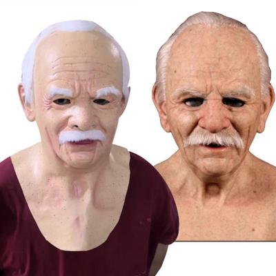 Old Man Mask Halloween Old Male Mask Realistic Old Person Latex Mask Elder Costume Elastic Breathable Full Head Face Mask