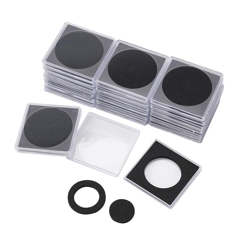 20Pcs Coin Capsules Holder 20mm-40mm Acrylic Square Adjustable Gaskets Organizer Storage Box Round Medal Coin Protection Box