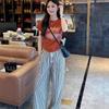 1116 Summer High Waist Wide Leg Pants Women's Vertical Striped Pants Bubble Striped Drop Skinny Straight Casual Pants Women's Tide