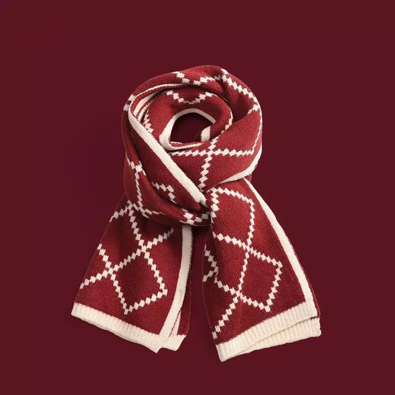160*20 CM Festive Knit Scarf For Women - Classic Red Plaid Thermal Scarf Winter Warm Soft Unisex Gift