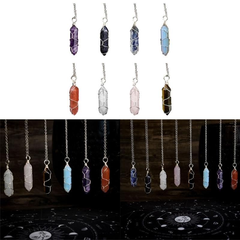 Healing Crystal Pendant Necklaces Pointed Stone Charm Necklace Spiritual Gemstones Pendants Jewelry for Women Girls